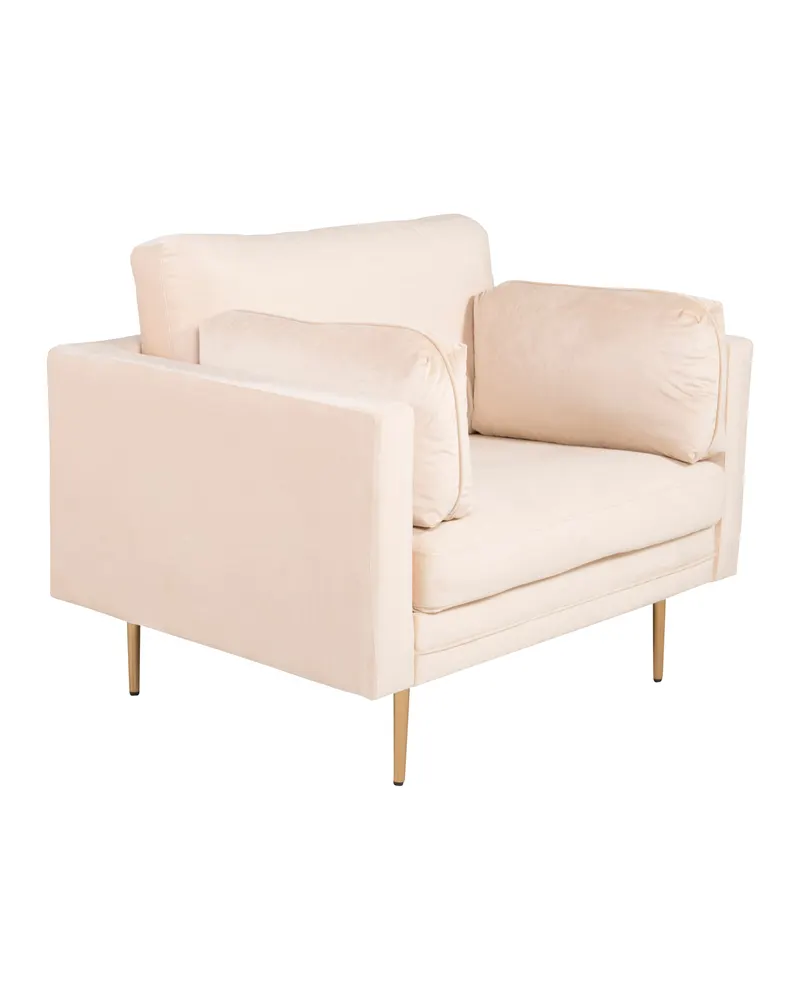 Boom Sessel mit schlanken Stahlbeinen in Hellbeige, Gestell Gold, Polyester-Samt, Ansicht 3