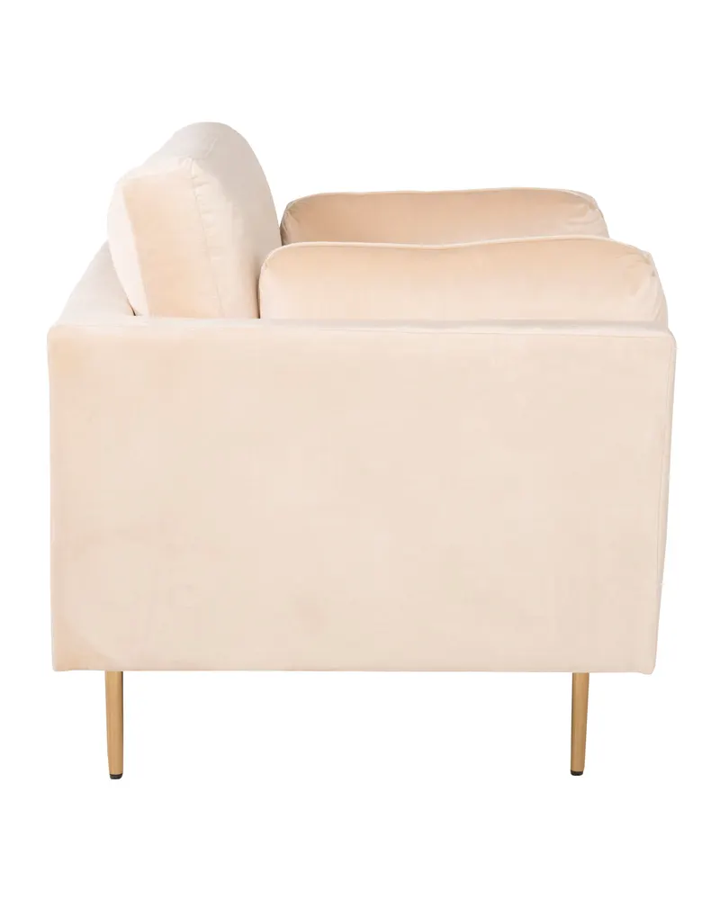 Boom Sessel mit schlanken Stahlbeinen in Hellbeige, Gestell Gold, Polyester-Samt, Ansicht 4