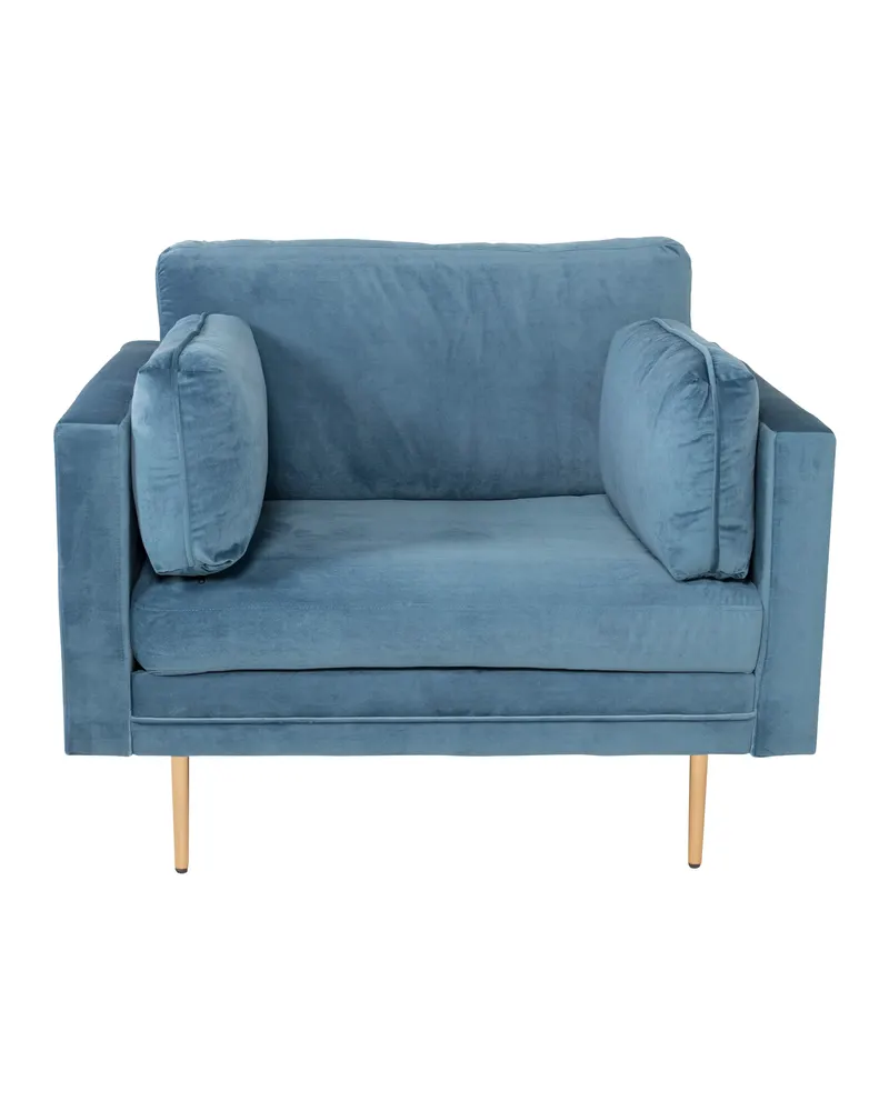 Boom Sessel mit schlanken Stahlbeinen in Blau, Gestell Gold, Polyester-Samt, Ansicht 1