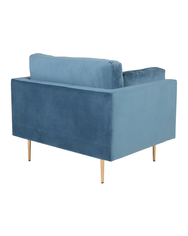 Boom Sessel mit schlanken Stahlbeinen in Blau, Gestell Gold, Polyester-Samt, Ansicht 2
