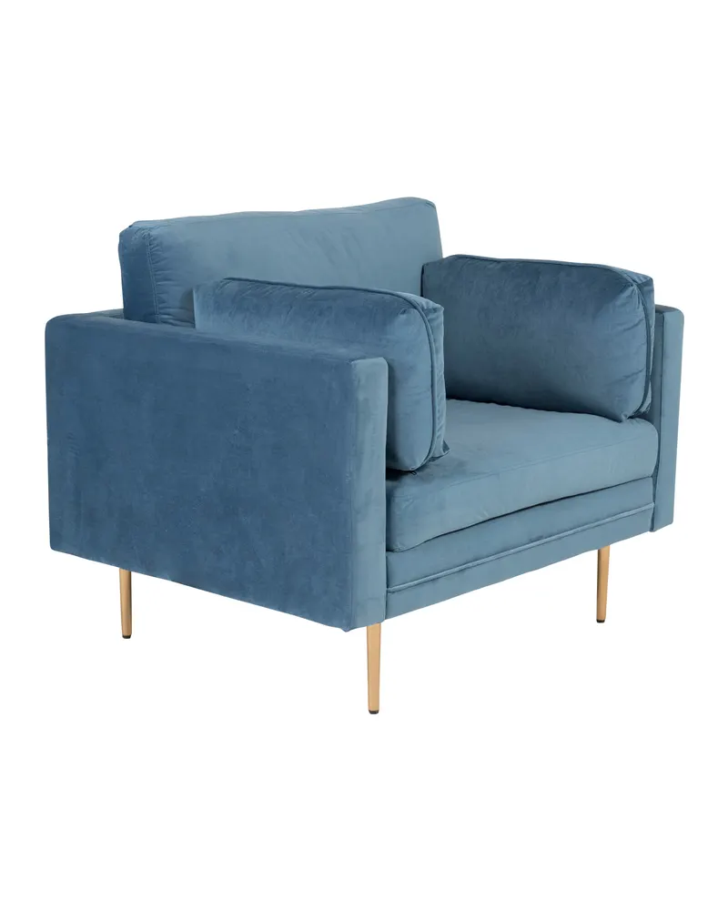 Boom Sessel mit schlanken Stahlbeinen in Blau, Gestell Gold, Polyester-Samt, Ansicht 3