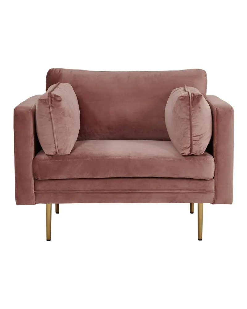 Boom Sessel mit schlanken Stahlbeinen in Rosa, Gestell Gold, Polyester-Samt, Ansicht 1