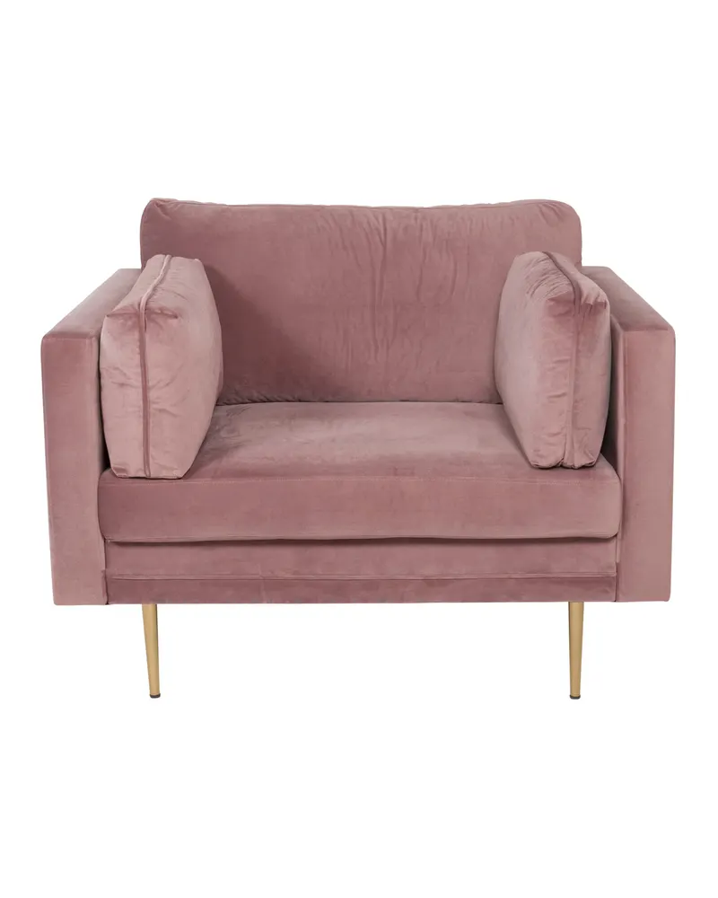 Boom Sessel mit schlanken Stahlbeinen in Rosa, Gestell Gold, Polyester-Samt, Ansicht 2