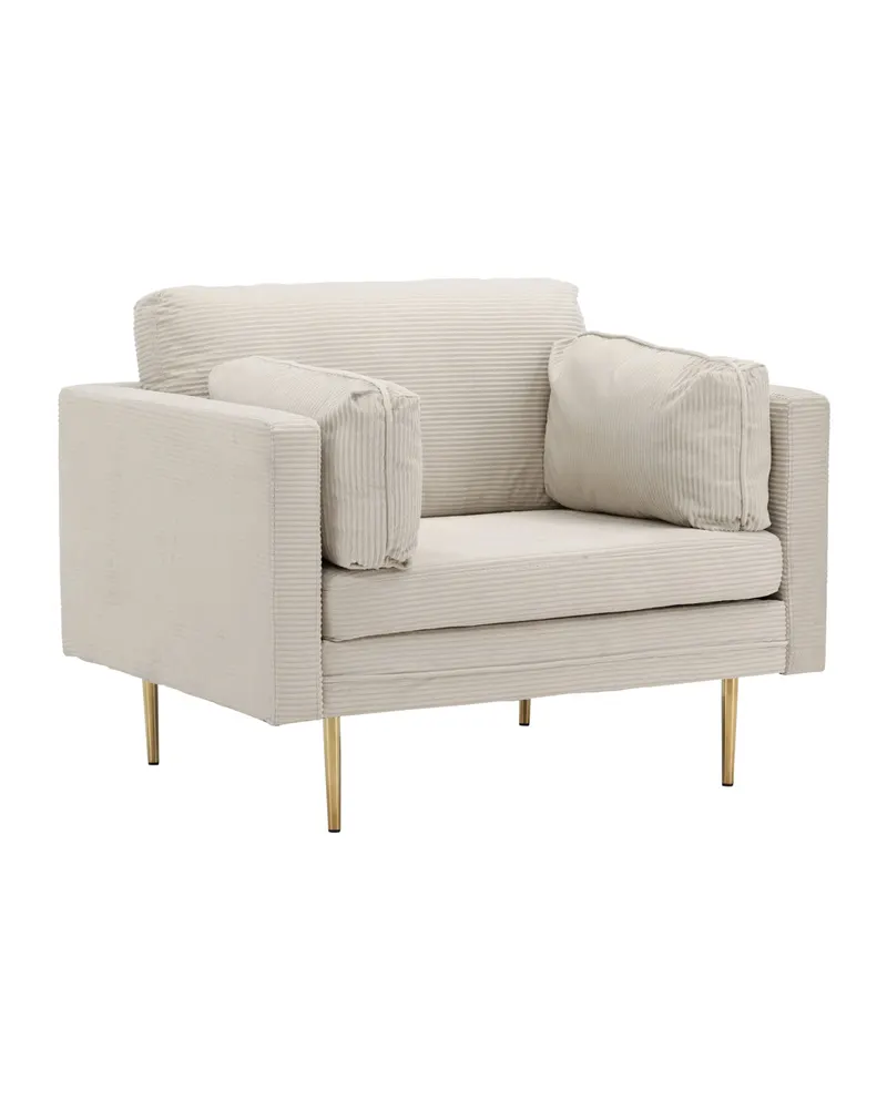 Boom Sessel mit schlanken Stahlbeinen in Hellbeige, Gestell Gold, Polyester-Cord, Ansicht 2