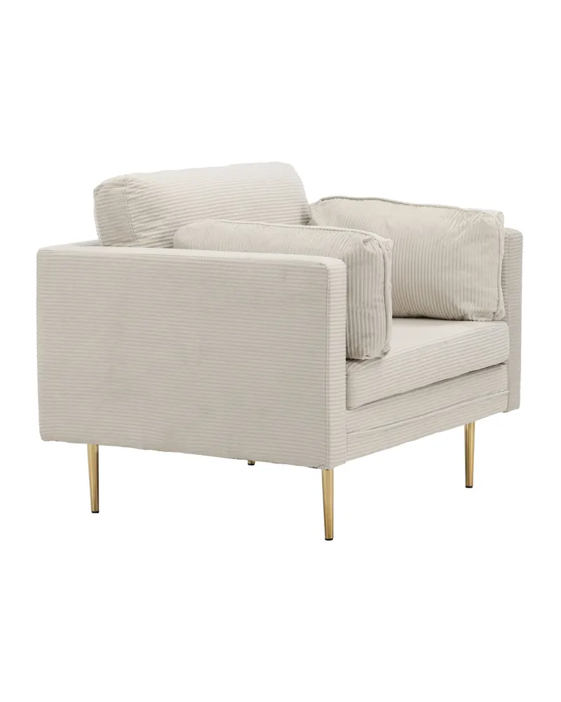 Boom Sessel mit schlanken Stahlbeinen in Hellbeige, Gestell Gold, Polyester-Cord, Ansicht 3