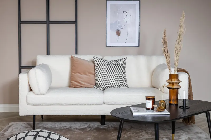 Boom Sofa mit Stahlbeinen in Weiß, Gestell Schwarz, Polyester-Teddystoff, im Wohnraum, Ansicht 1