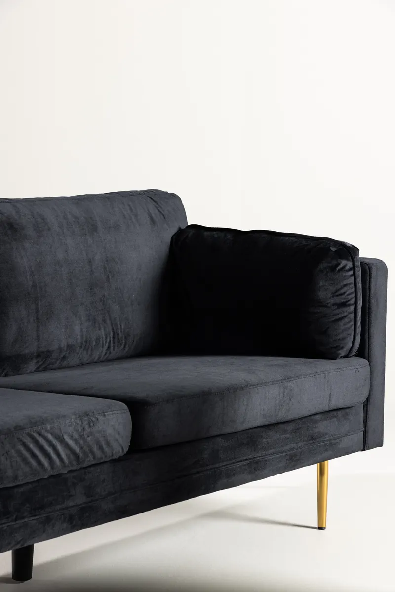 Boom Sofa mit Stahlbeinen in Schwarz, Gestell Gold, Polyester-Samt, im Wohnraum, Ansicht 3