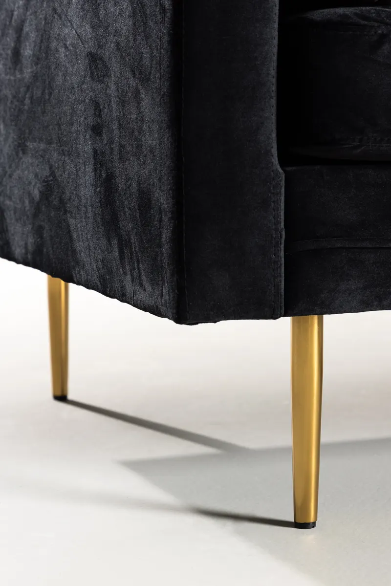 Boom Sofa mit Stahlbeinen in Schwarz, Gestell Gold, Polyester-Samt, im Wohnraum, Ansicht 4