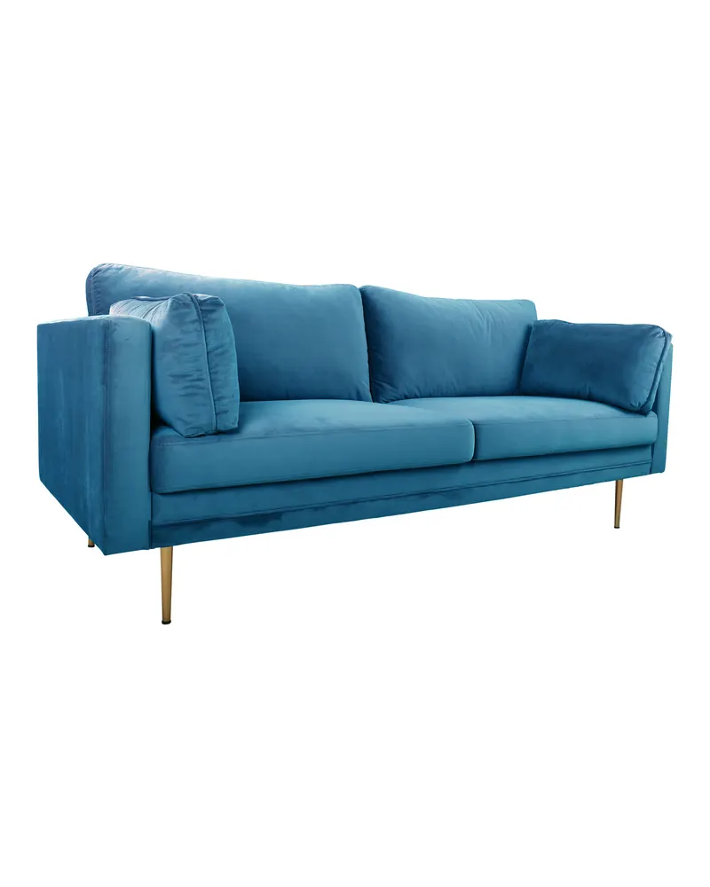 Boom Sofa mit Stahlbeinen in Blau, Gestell Gold, Polyester-Samt, Ansicht 2