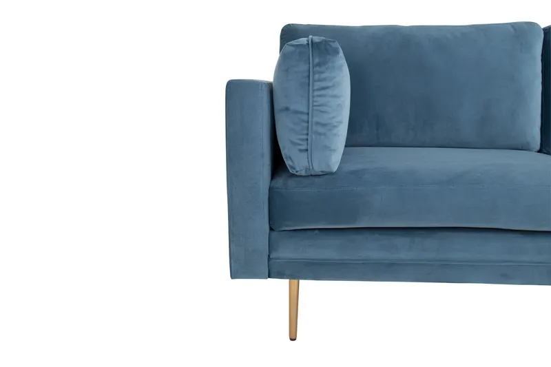 Boom Sofa mit Stahlbeinen in Blau, Gestell Gold, Polyester-Samt, Ansicht 7