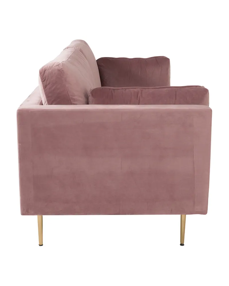 Boom Sofa mit Stahlbeinen in Altrosa, Gestell Gold, Polyester-Samt, Ansicht 4