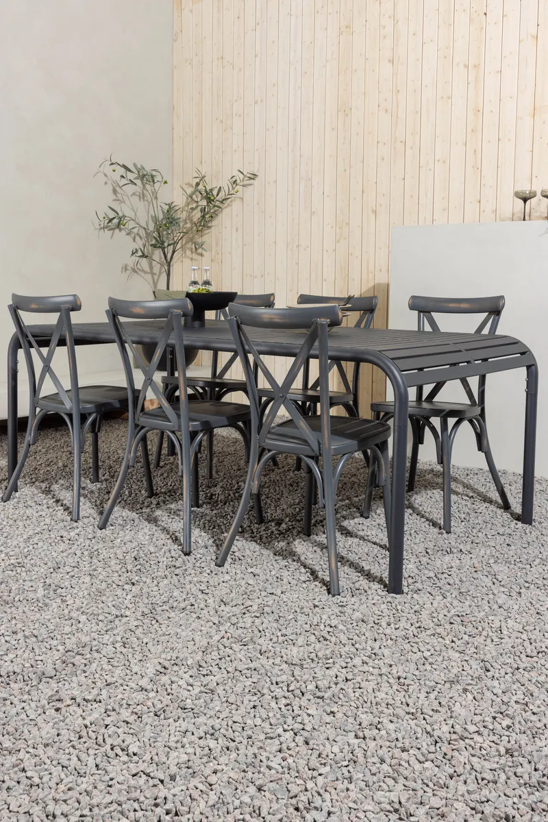 Borneo & Tablas Gartenmöbel-Set mit 6 Stühlen mit Kreuzlehne, im Wohnraum, Ansicht 1