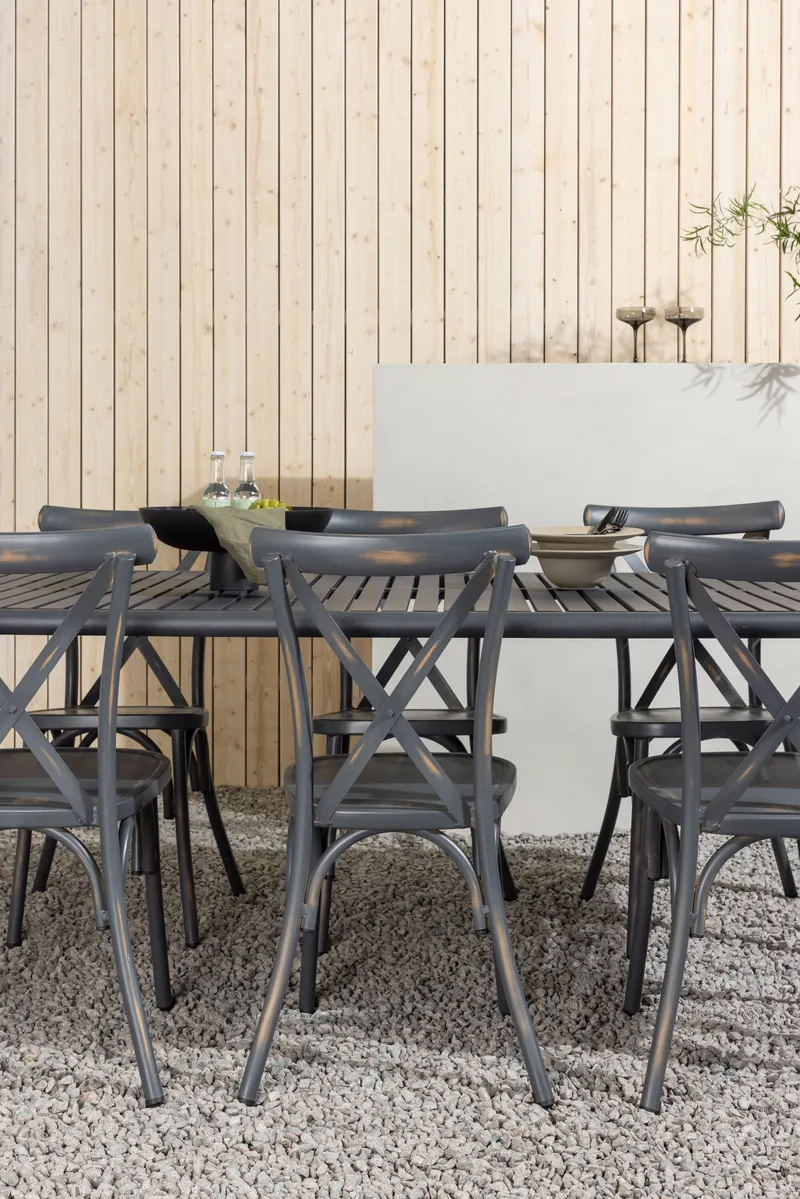 Borneo & Tablas Gartenmöbel-Set mit 6 Stühlen mit Kreuzlehne, im Wohnraum, Ansicht 2
