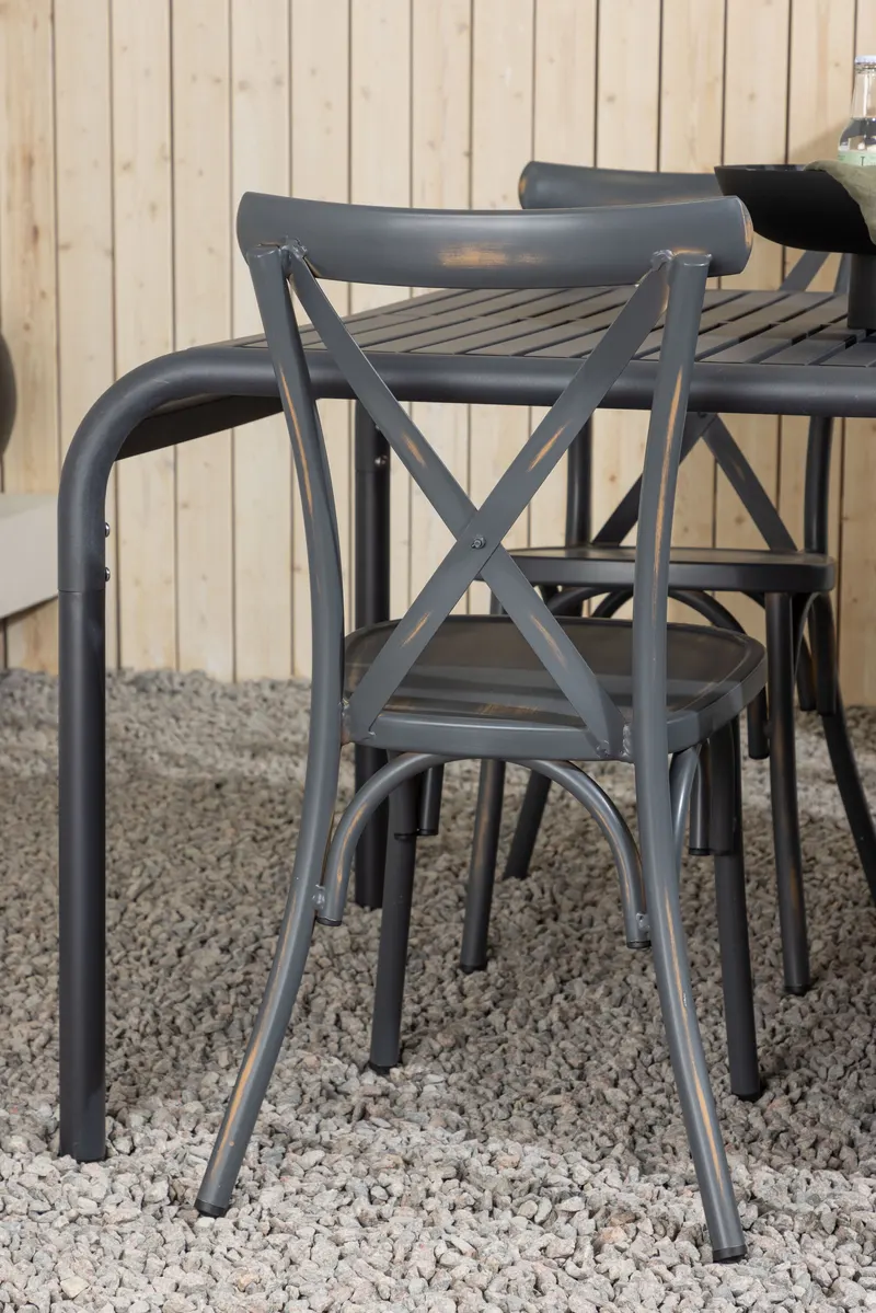 Borneo & Tablas Gartenmöbel-Set mit 6 Stühlen mit Kreuzlehne, im Wohnraum, Ansicht 3