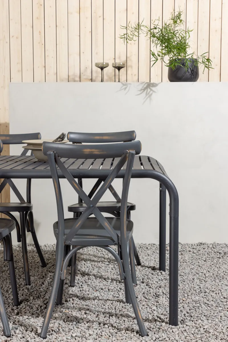 Borneo & Tablas Gartenmöbel-Set mit 6 Stühlen mit Kreuzlehne, im Wohnraum, Ansicht 4