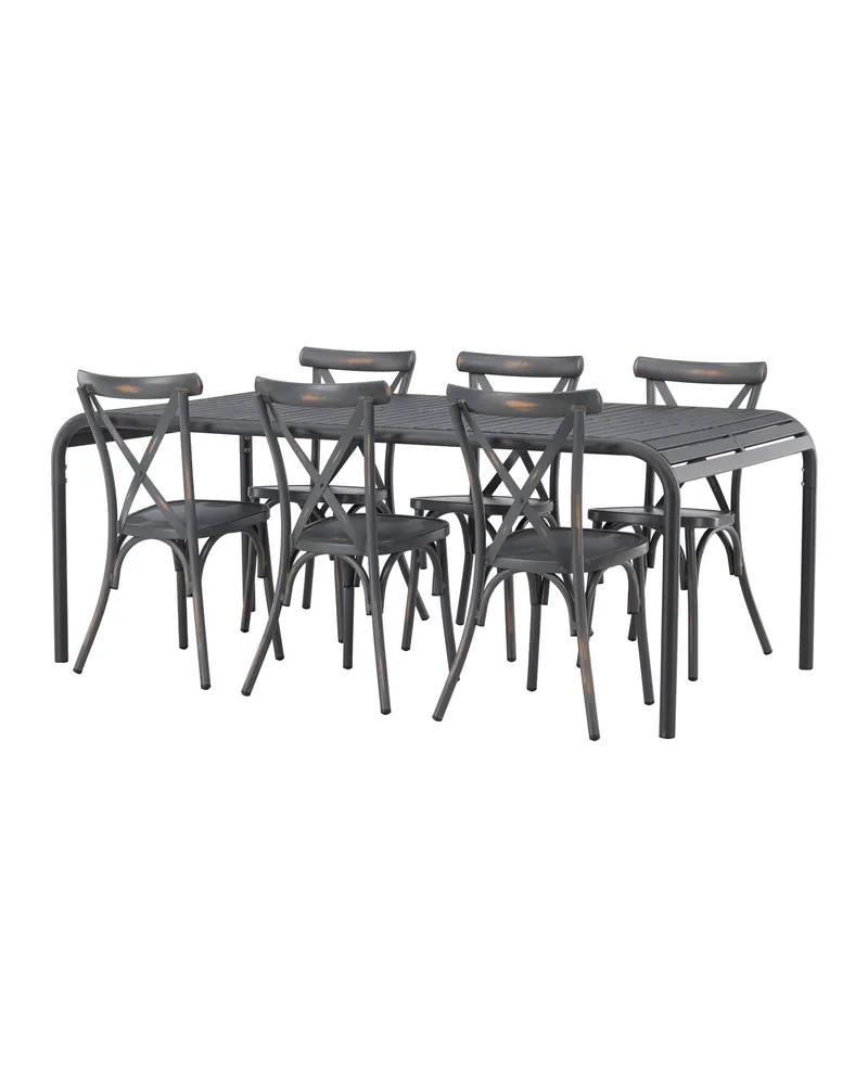 Borneo & Tablas Gartenmöbel-Set mit 6 Stühlen mit Kreuzlehne, Ansicht 5