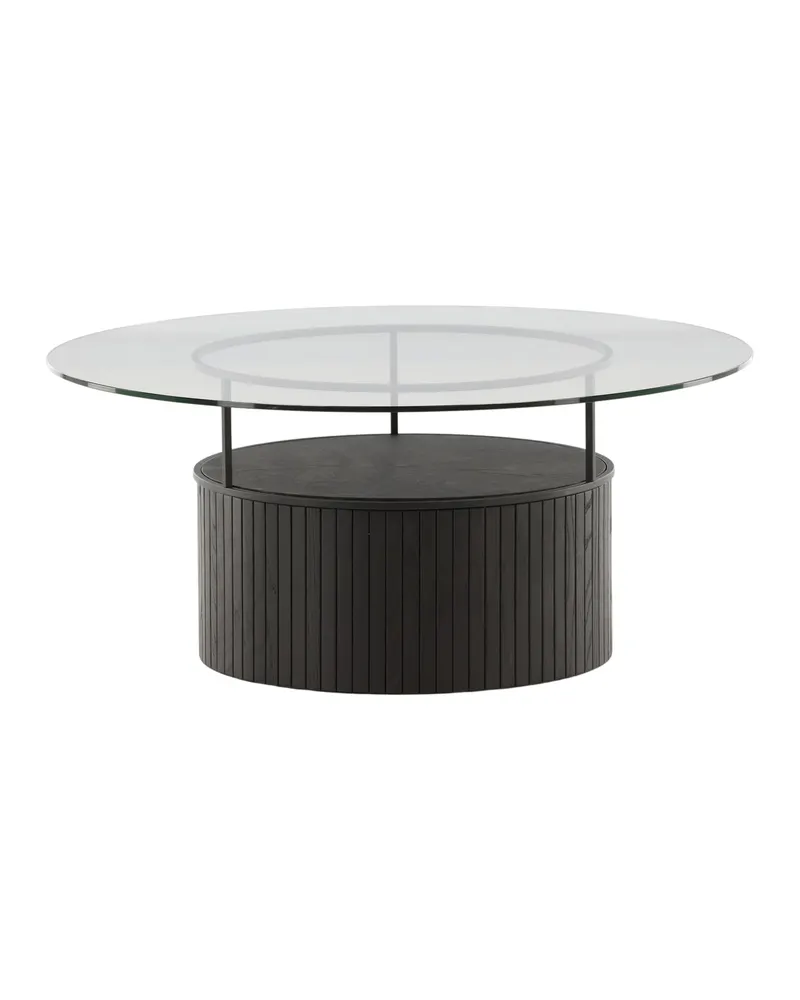 Bovall Couchtisch mit Glasplatte Ø 90 cm auf schwarzem Sockel