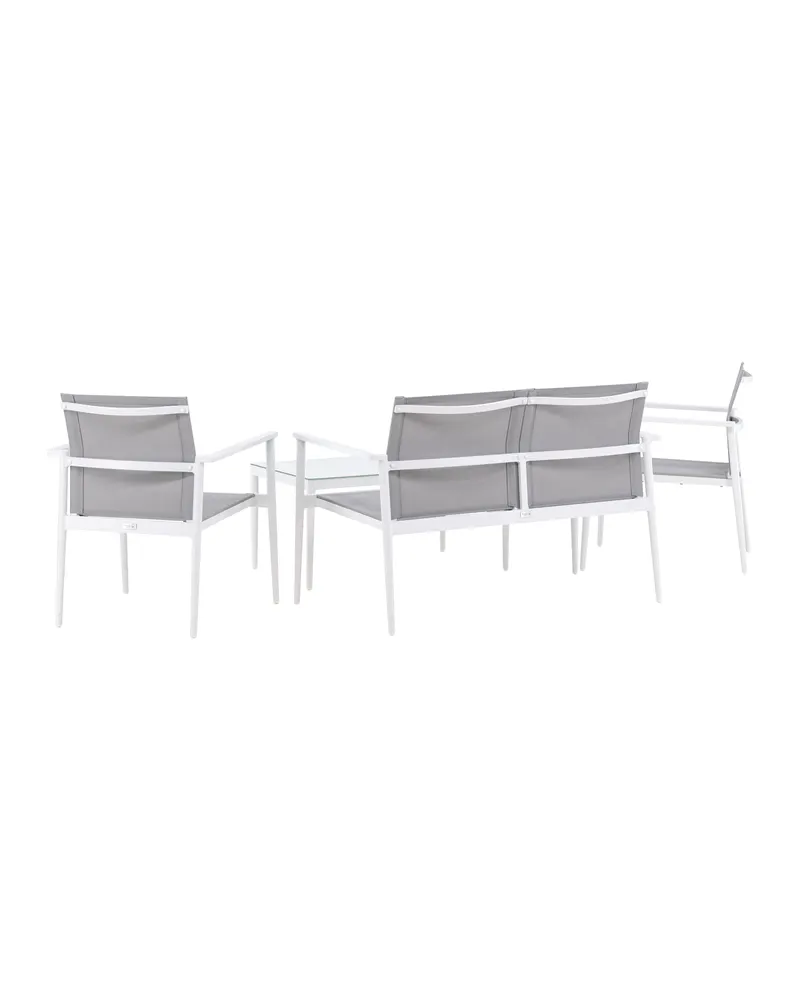 Break Gartenlounge mit Sofa, Sesseln und Glastisch in Table: H:45 L:90 W:60 Chair: D:63 H:81 W:59 Sofa: D:63 H:81 W:135 cm, Weiß, Ansicht 9