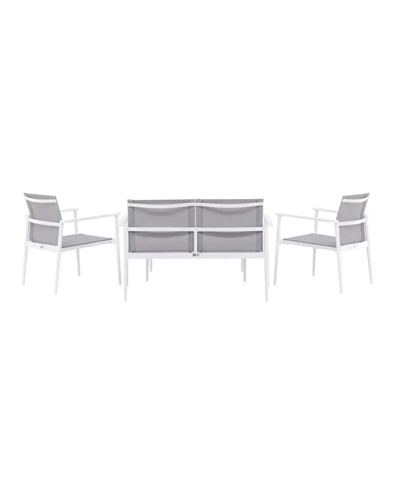 Break Gartenlounge mit Sofa, Sesseln und Glastisch in Table: H:45 L:90 W:60 Chair: D:63 H:81 W:59 Sofa: D:63 H:81 W:135 cm, Weiß, Ansicht 10