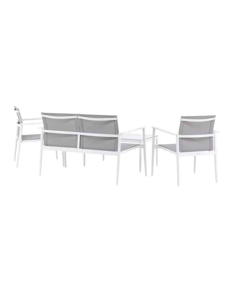 Break Gartenlounge mit Sofa, Sesseln und Glastisch in Table: H:45 L:90 W:60 Chair: D:63 H:81 W:59 Sofa: D:63 H:81 W:135 cm, Weiß, Ansicht 11