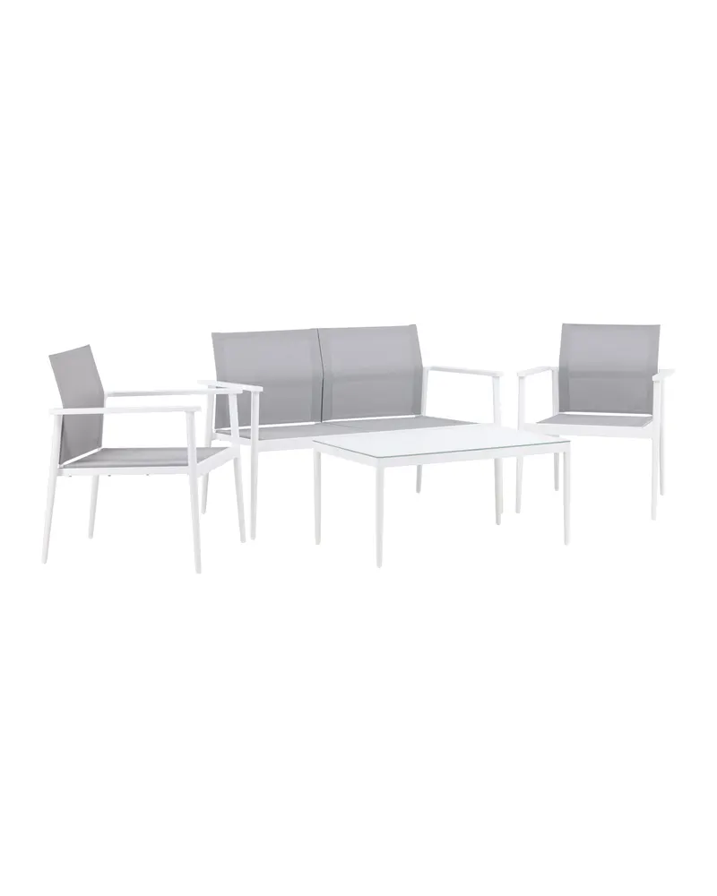 Break Gartenlounge mit Sofa, Sesseln und Glastisch in Table: H:45 L:90 W:60 Chair: D:63 H:81 W:59 Sofa: D:63 H:81 W:135 cm, Weiß, Ansicht 7