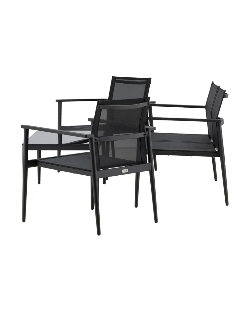 Break Gartenlounge mit Sofa, Sesseln und Glastisch in Table: H:43 L:90 W:55 Chair: D:58 H:81 W:65 Sofa: D:65 H:81 W:105 cm, Schwarz, Ansicht 10