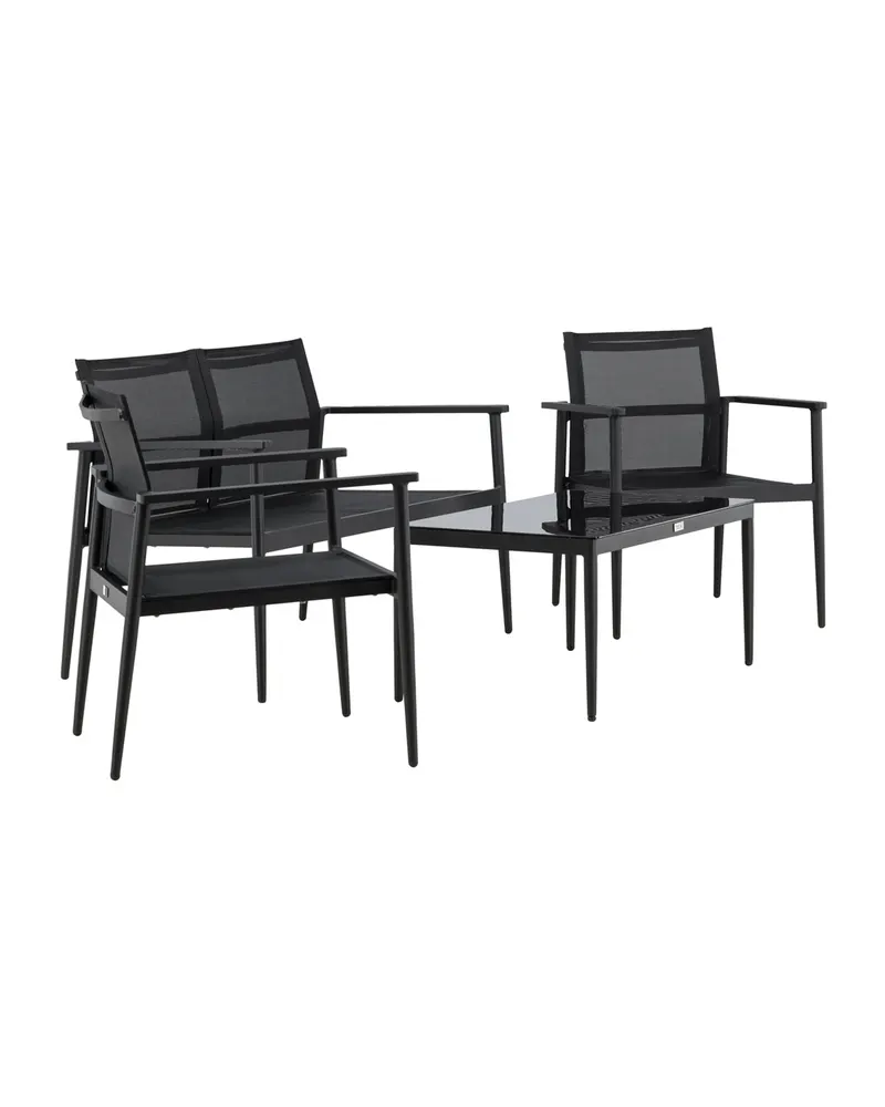 Break Gartenlounge mit Sofa, Sesseln und Glastisch in Table: H:43 L:90 W:55 Chair: D:58 H:81 W:65 Sofa: D:65 H:81 W:105 cm, Schwarz, Ansicht 11