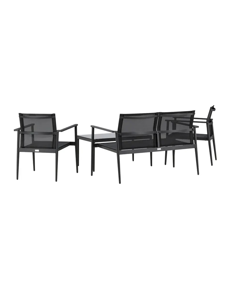 Break Gartenlounge mit Sofa, Sesseln und Glastisch in Table: H:43 L:90 W:55 Chair: D:58 H:81 W:65 Sofa: D:65 H:81 W:105 cm, Schwarz, Ansicht 5