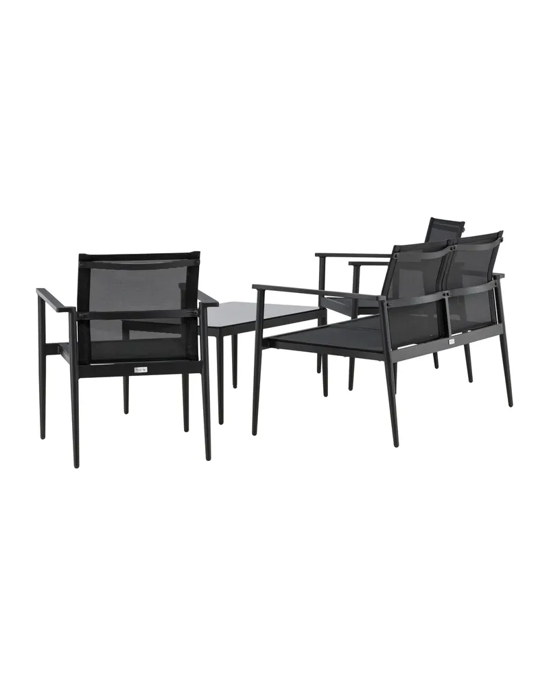 Break Gartenlounge mit Sofa, Sesseln und Glastisch in Table: H:43 L:90 W:55 Chair: D:58 H:81 W:65 Sofa: D:65 H:81 W:105 cm, Schwarz, Ansicht 6