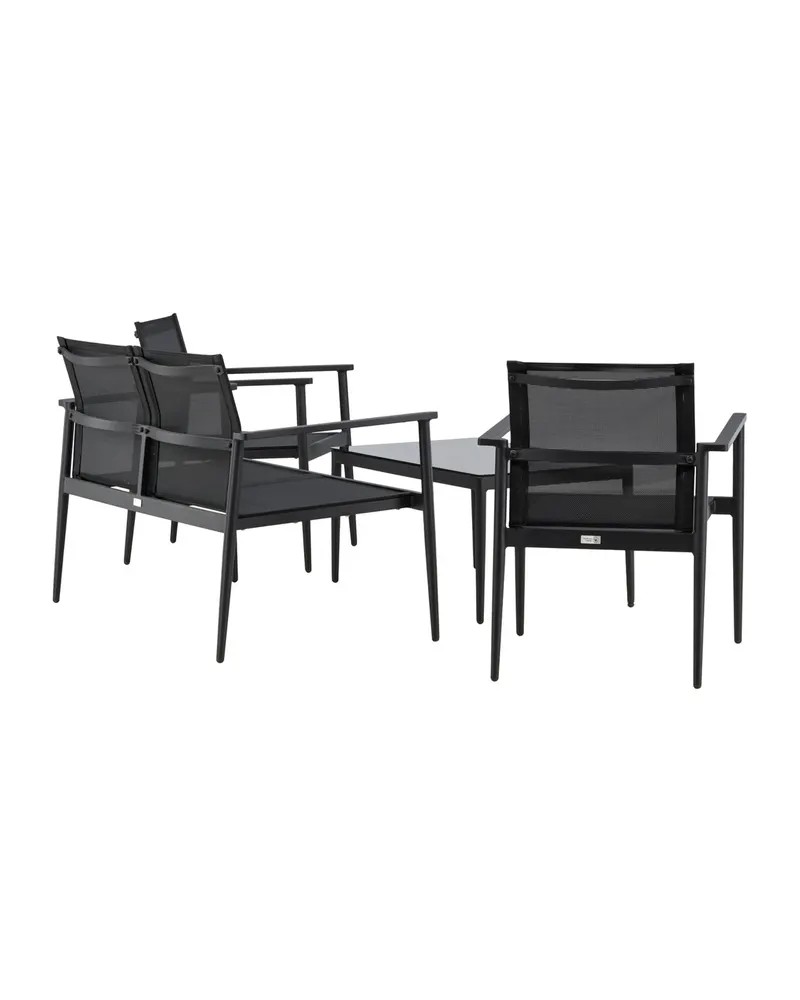 Break Gartenlounge mit Sofa, Sesseln und Glastisch in Table: H:43 L:90 W:55 Chair: D:58 H:81 W:65 Sofa: D:65 H:81 W:105 cm, Schwarz, Ansicht 7