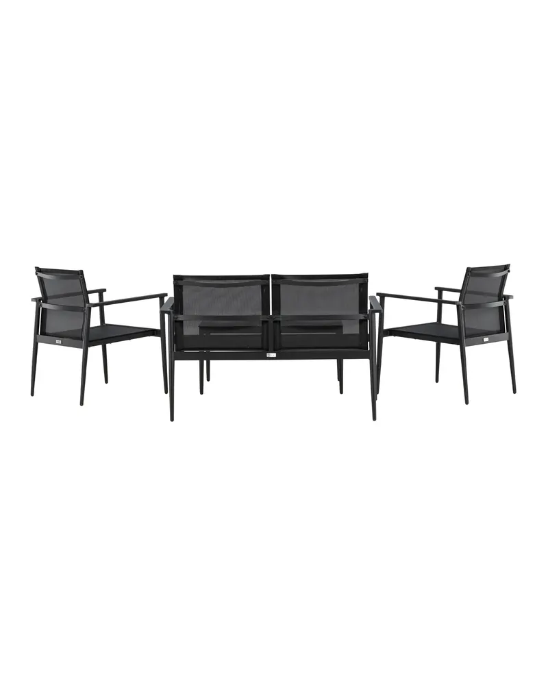 Break Gartenlounge mit Sofa, Sesseln und Glastisch in Table: H:43 L:90 W:55 Chair: D:58 H:81 W:65 Sofa: D:65 H:81 W:105 cm, Schwarz, Ansicht 8