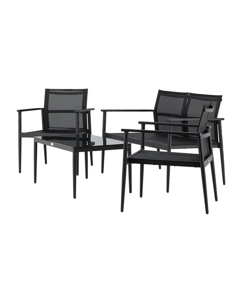 Break Gartenlounge mit Sofa, Sesseln und Glastisch in Table: H:43 L:90 W:55 Chair: D:58 H:81 W:65 Sofa: D:65 H:81 W:105 cm, Schwarz, Ansicht 9