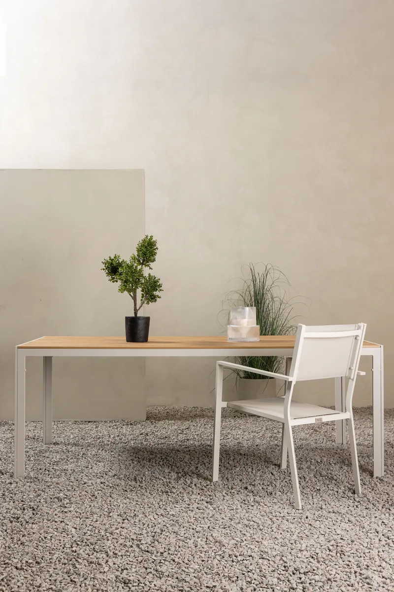 Break rechteckiger Gartentisch mit Aintwood-Platte in 205 × 90 cm, Beige, im Wohnraum, Ansicht 1