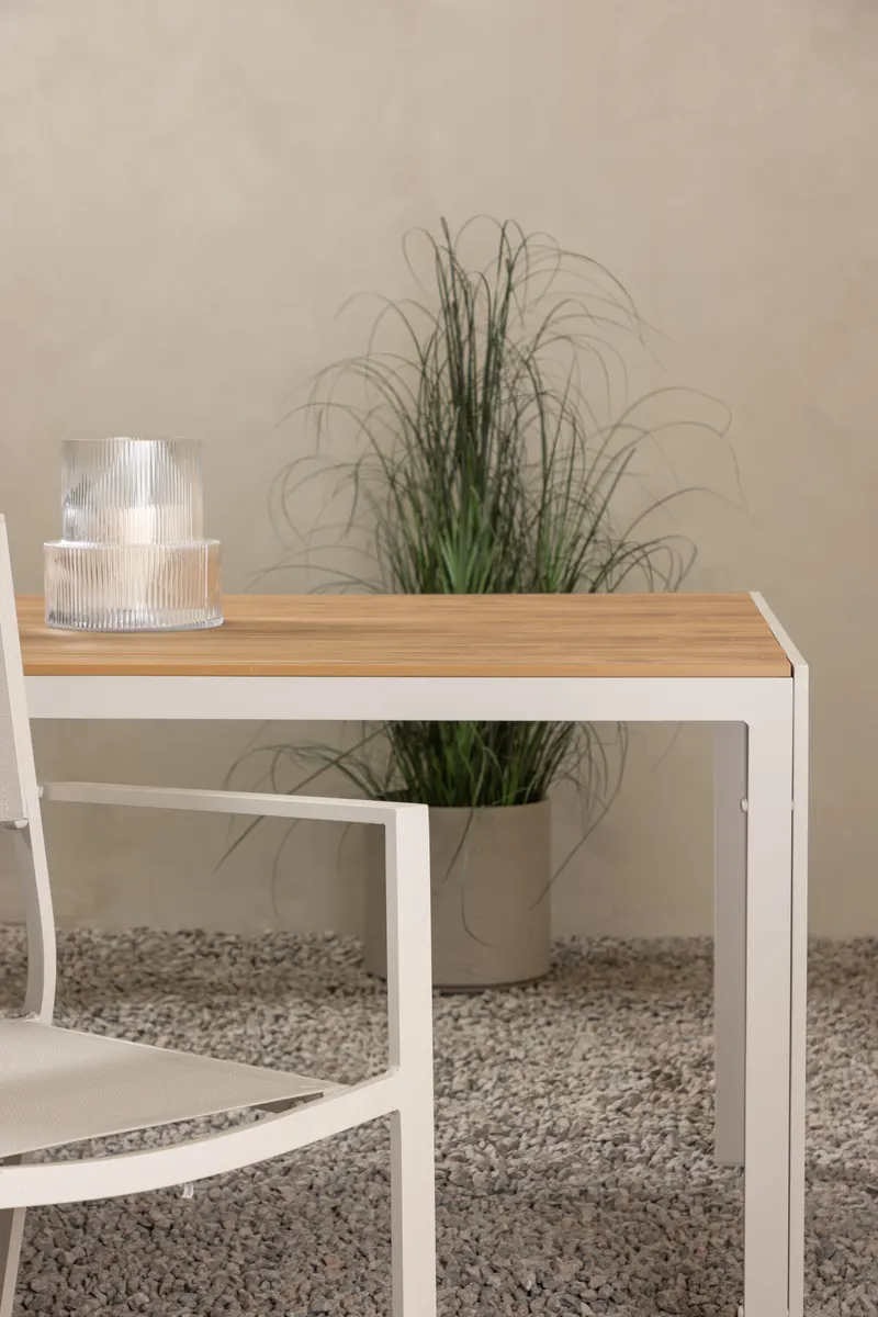 Break rechteckiger Gartentisch mit Aintwood-Platte in 205 × 90 cm, Beige, im Wohnraum, Ansicht 3