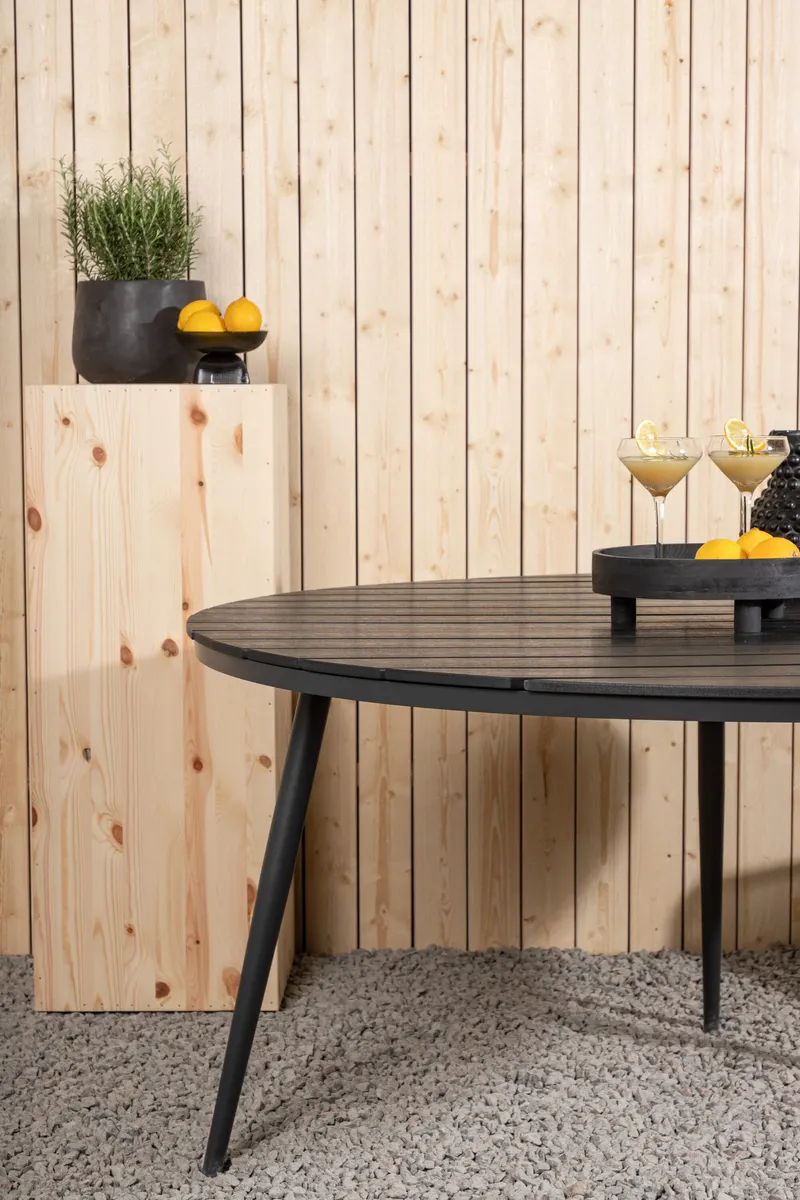 Break runder Gartentisch mit schräg gestellten Beinen in Ø 150 cm, Schwarz, im Wohnraum, Ansicht 2