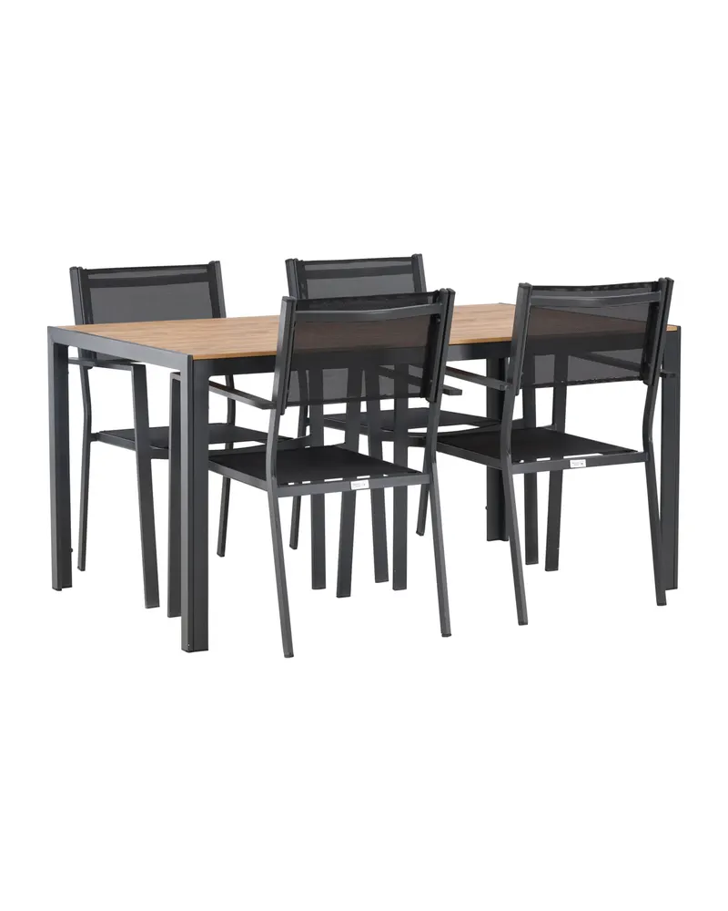 Break & Copacabana Gartenmöbel-Set, Tisch 150 × 90 cm, 4 Stühle, Natur, Dunkelgrau, Schwarz
