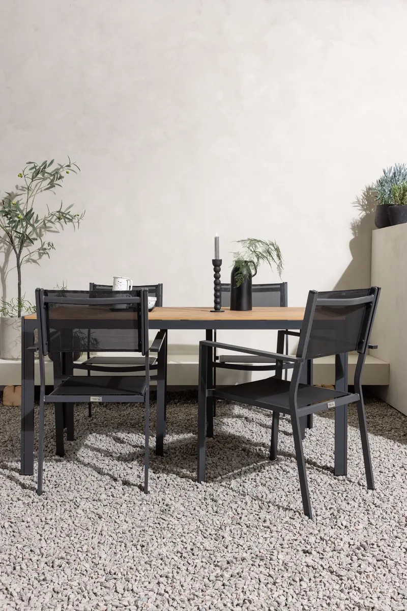 Break & Copacabana Gartenmöbel-Set mit 4 Stühlen in Natur, Gestell Dunkelgrau, Schwarz, im Wohnraum, Ansicht 1