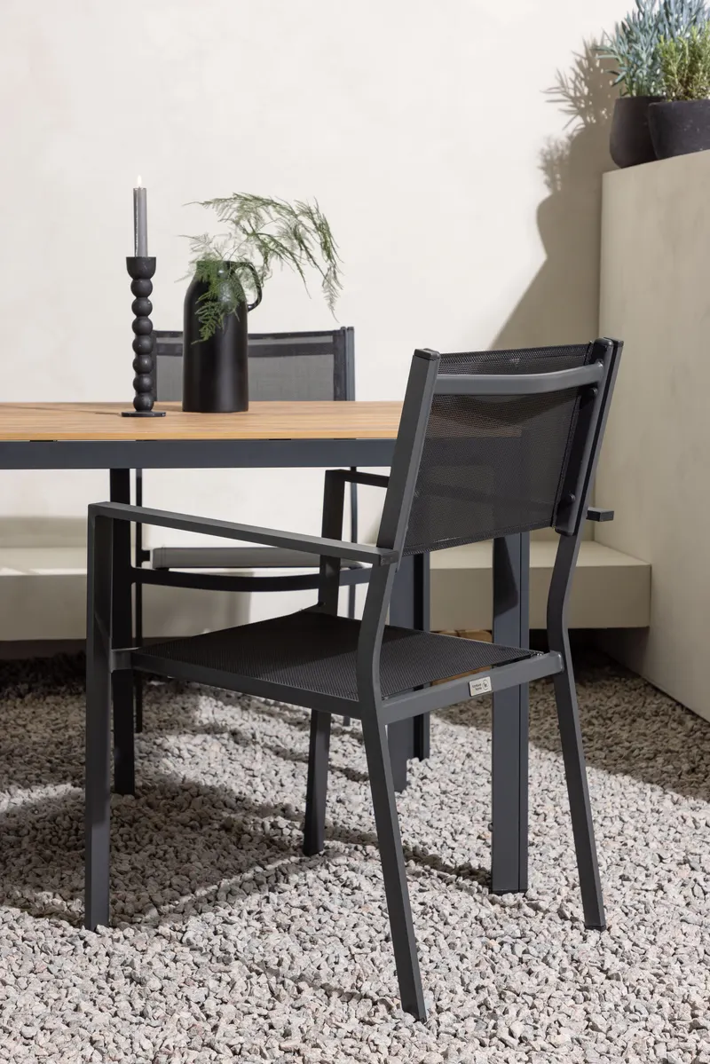 Break & Copacabana Gartenmöbel-Set mit 4 Stühlen in Natur, Gestell Dunkelgrau, Schwarz, im Wohnraum, Ansicht 2