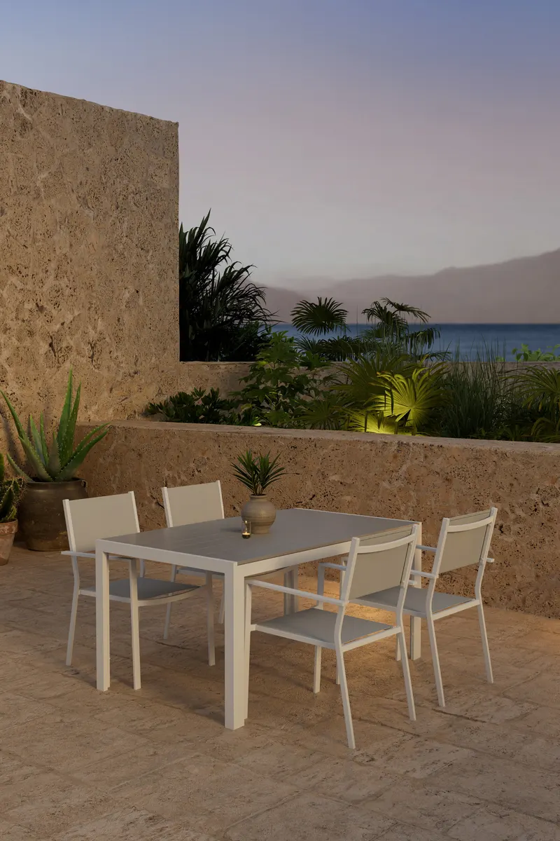 Break & Copacabana Gartenmöbel-Set mit 4 Stühlen in Grau, Gestell Weiß, im Wohnraum, Ansicht 1