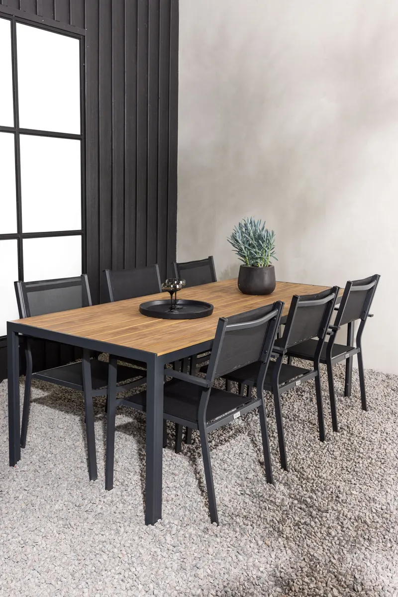 Break & Copacabana Gartenmöbel-Set mit 6 Stühlen in Natur, Gestell Dunkelgrau, Schwarz, im Wohnraum, Ansicht 1