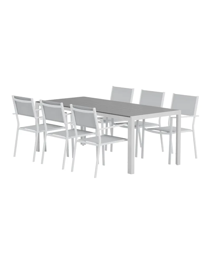 Break & Copacabana Gartenmöbel-Set mit 6 Stühlen, Tisch 205 × 90 cm, Grau, Weiß