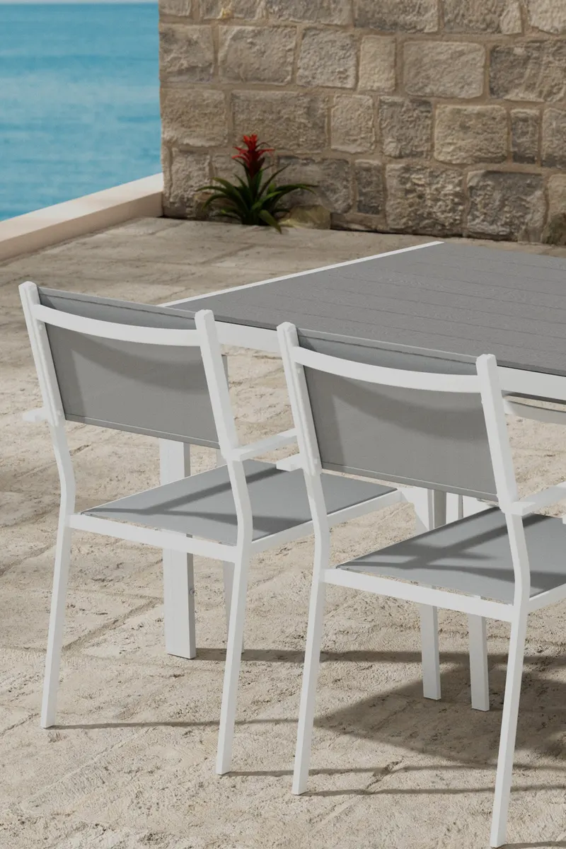 Break & Copacabana Gartenmöbel-Set mit 6 Stühlen in Grau, Gestell Weiß, im Wohnraum, Ansicht 2