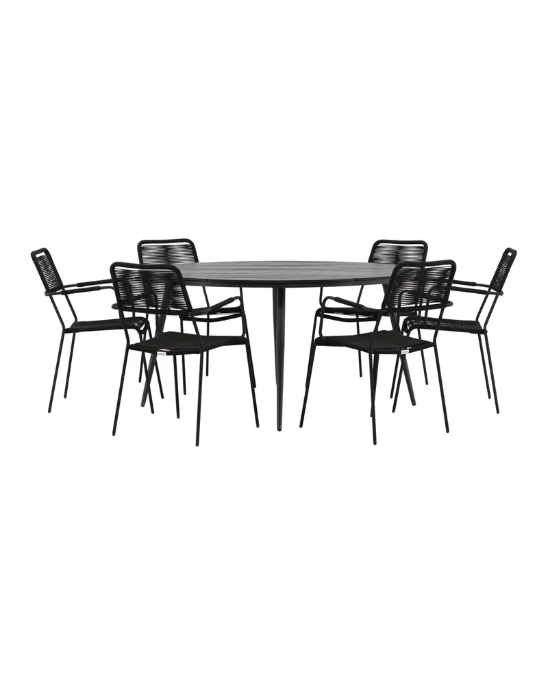 Break & Lindos Gartenmöbel-Set rund mit 6 Seilstühlen in Schwarz, Ansicht 1