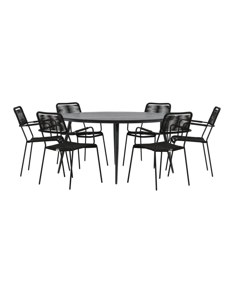 Break & Lindos Gartenmöbel-Set rund mit 6 Seilstühlen in Schwarz, Ansicht 7