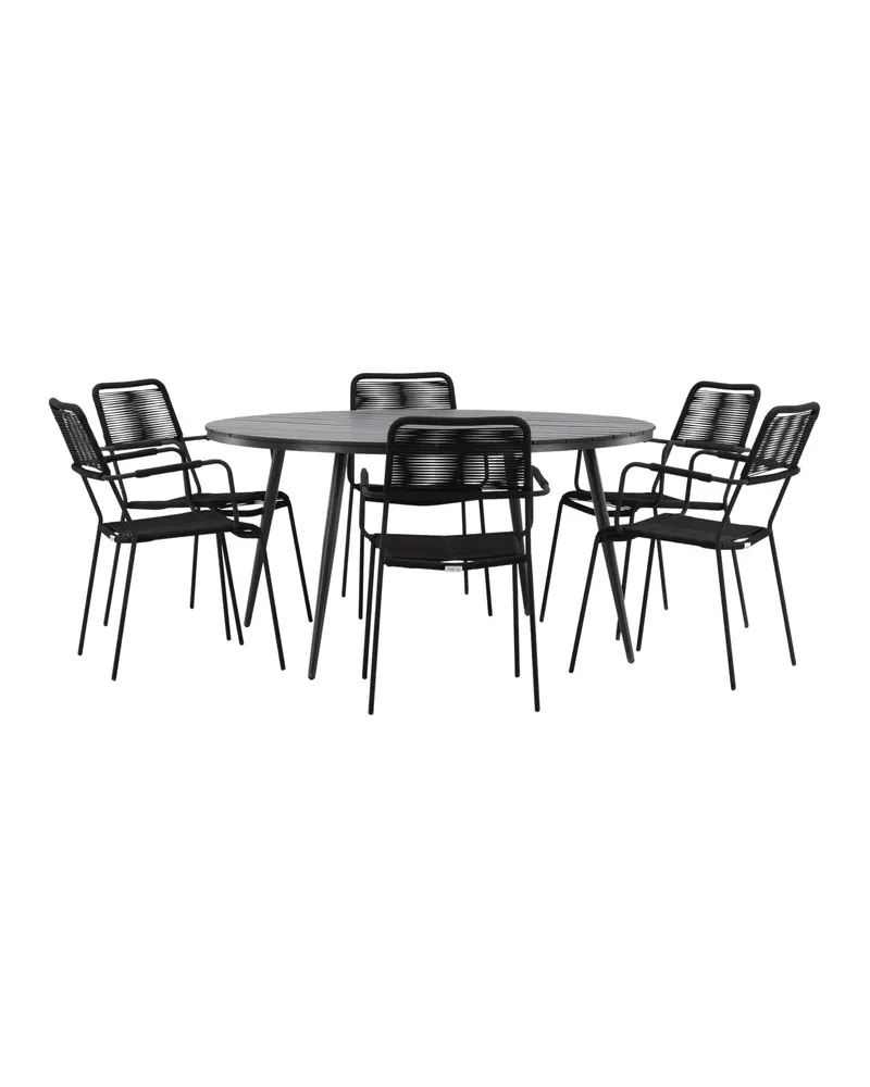 Break & Lindos Gartenmöbel-Set rund mit 6 Seilstühlen in Schwarz, Ansicht 8