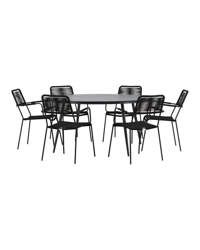 Break & Lindos Gartenmöbel-Set rund mit 6 Seilstühlen in Schwarz, Ansicht 9