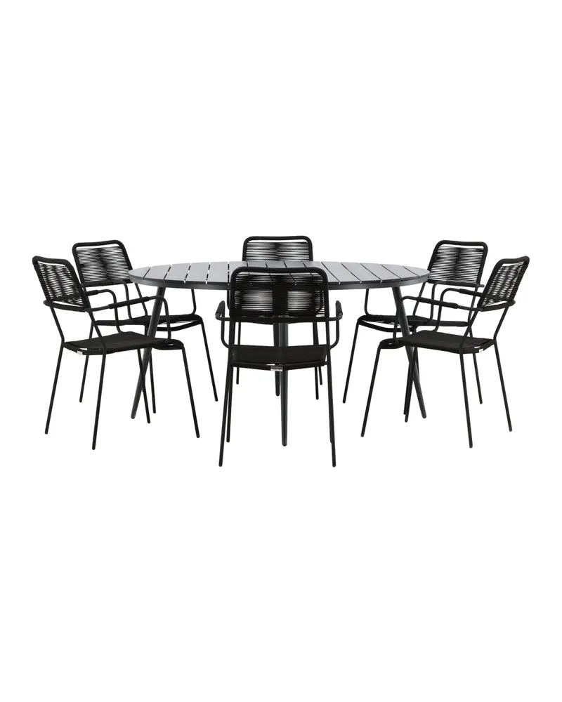 Break & Lindos Gartenmöbel-Set rund mit 6 Seilstühlen in Schwarz, Ansicht 10