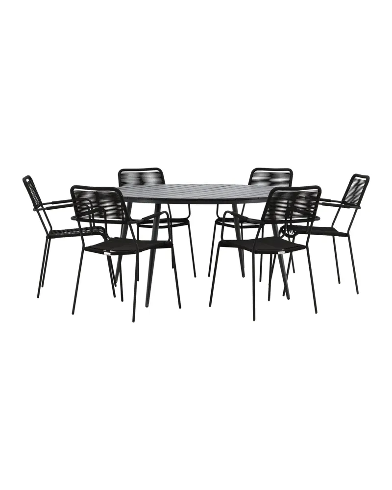 Break & Lindos Gartenmöbel-Set rund mit 6 Seilstühlen in Schwarz, Ansicht 11