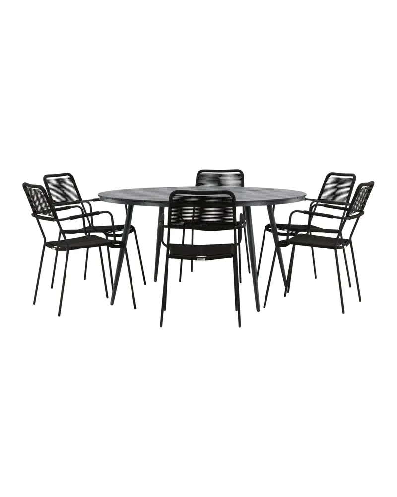 Break & Lindos Gartenmöbel-Set rund mit 6 Seilstühlen in Schwarz, Ansicht 12
