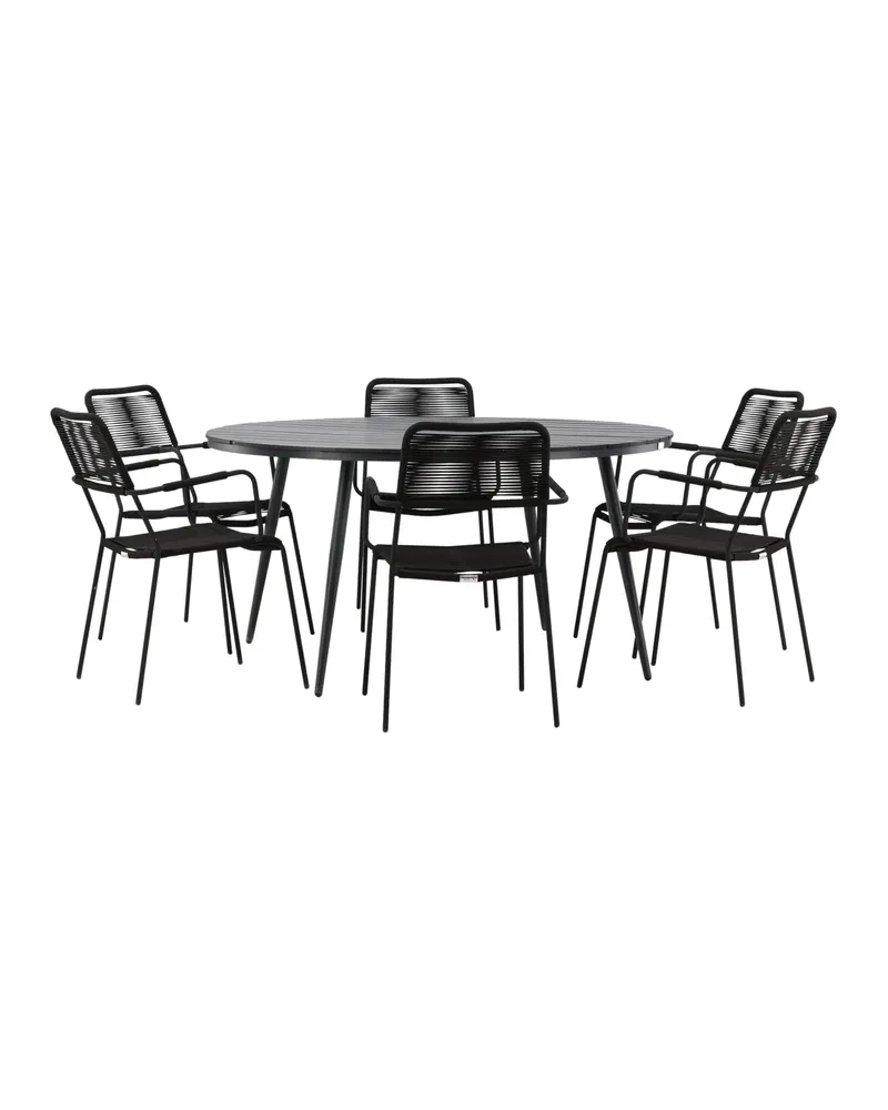 Break & Lindos Gartenmöbel-Set rund mit 6 Seilstühlen in Schwarz, Ansicht 2